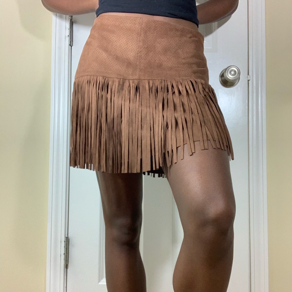 NWOT AMERICAN RAG Tan Fringe Skirt